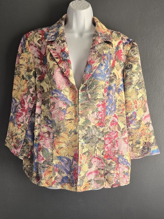Chico's Jackets & Blazers - Chico's 3 Floral Watercolor Maximalist Cottagecore Artsy Brocade Jacket XL